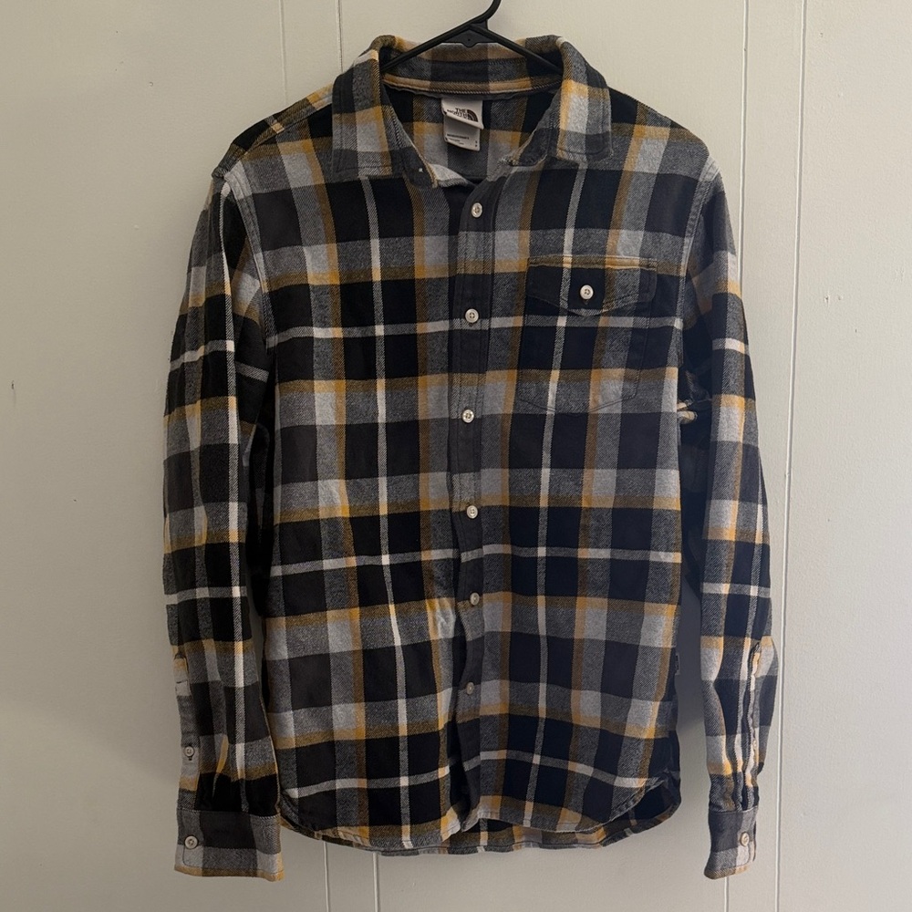 The North Face Men's Black, Gray & Mustard Plaid Button-Down Shirt